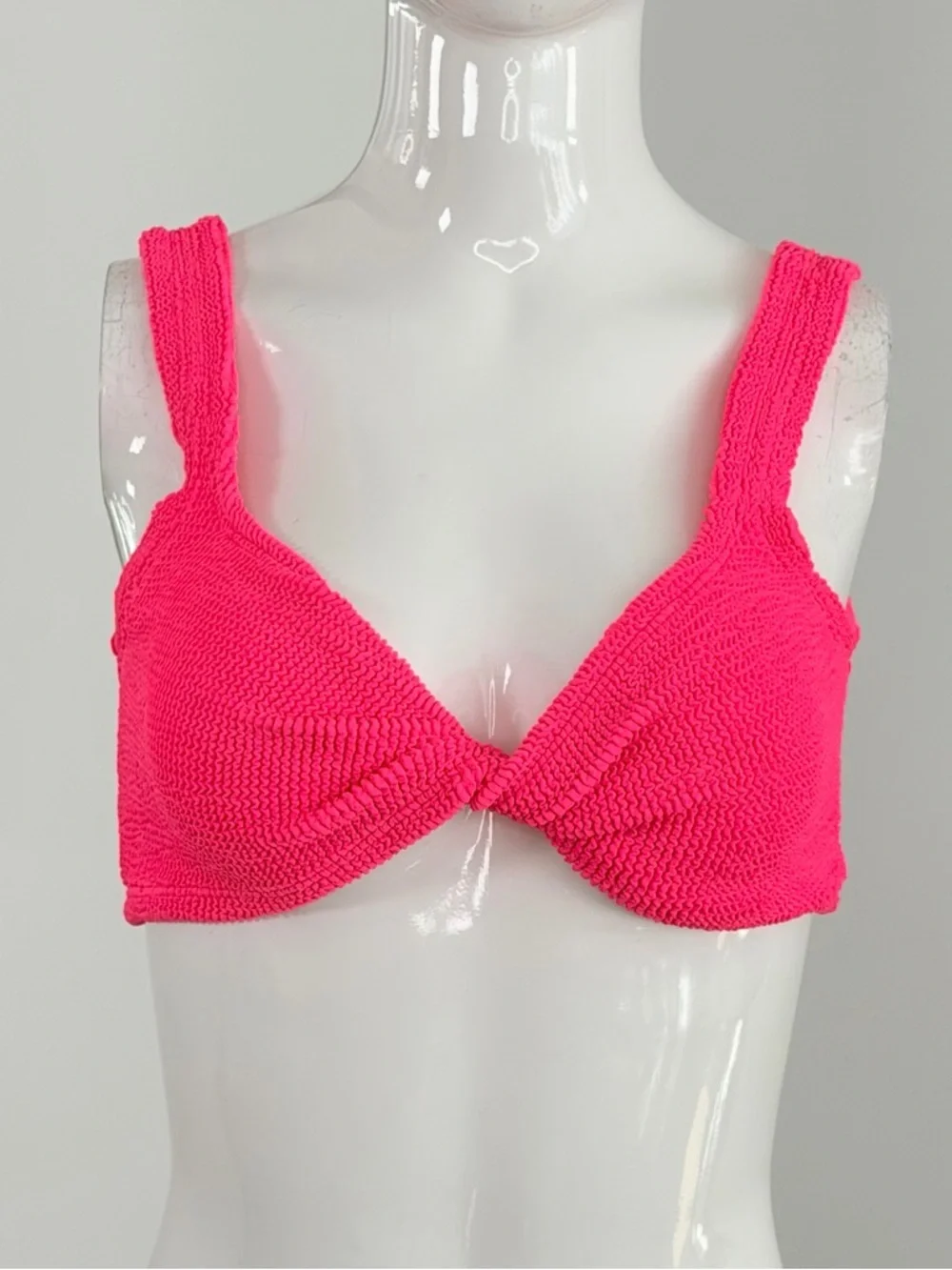 HUNZA G Juno Twist Front Bikini Top in Hot Pink